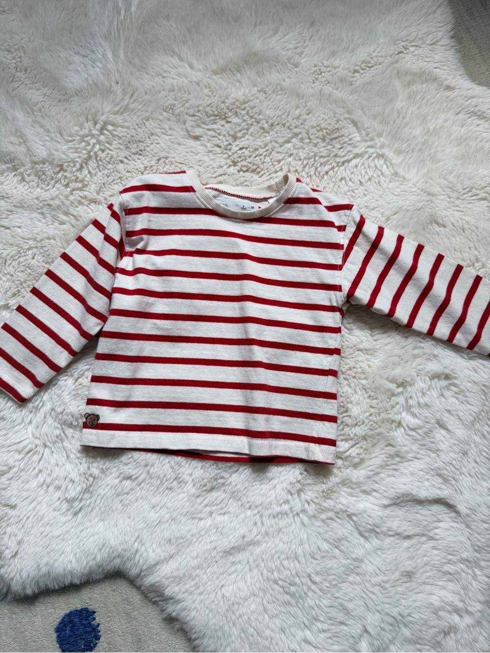 Zara White and Red Striped Long-Sleeve Tee